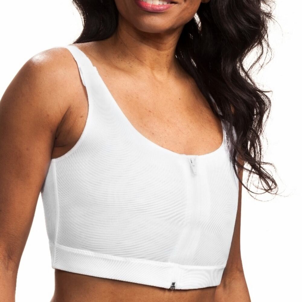 Wear Ease Compression Vest Small White, Post-Surgical Bra, Zip Closure